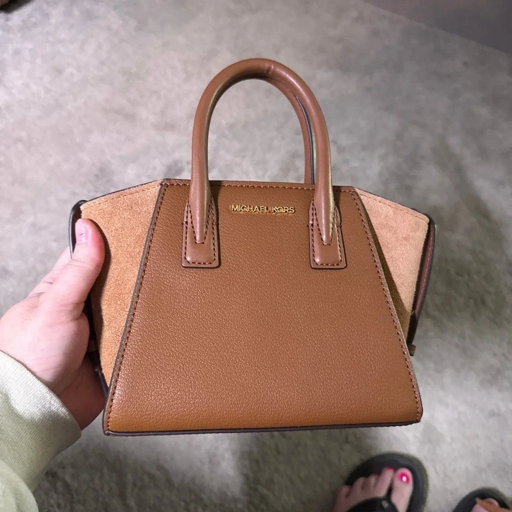Michael Kors Avril Extra-Small Leather and‎ Suede Satchel in Luggage
